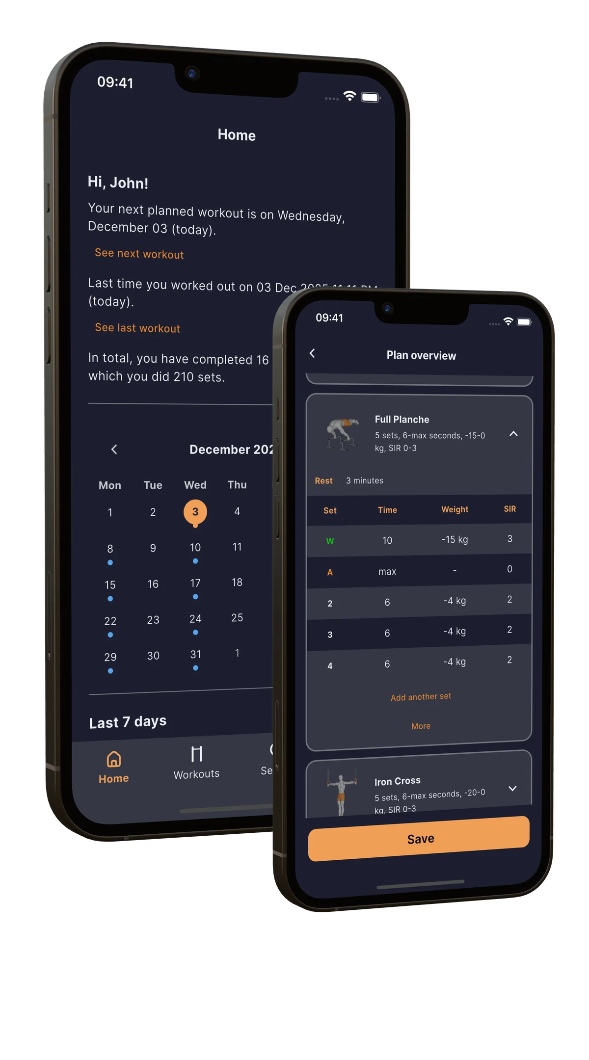 CaliApp program builder screen